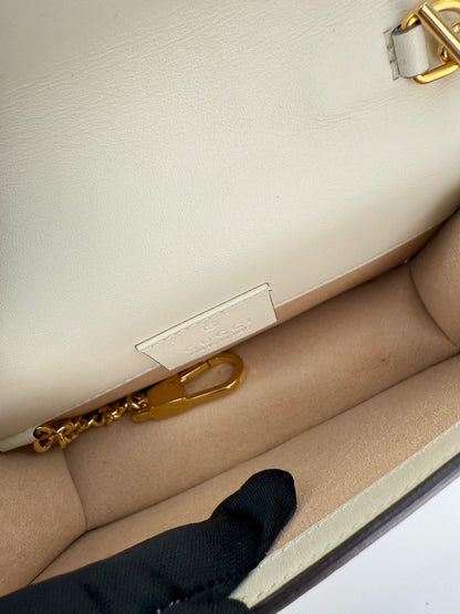 (AJ44) Gucci Ivory Calf Leather Super Mini Sylvie Chain Shoulder Bag, Gold Hardware