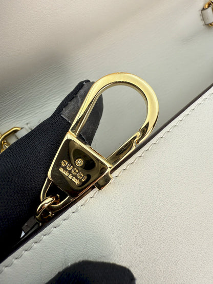 (AJ44) Gucci Ivory Calf Leather Super Mini Sylvie Chain Shoulder Bag, Gold Hardware