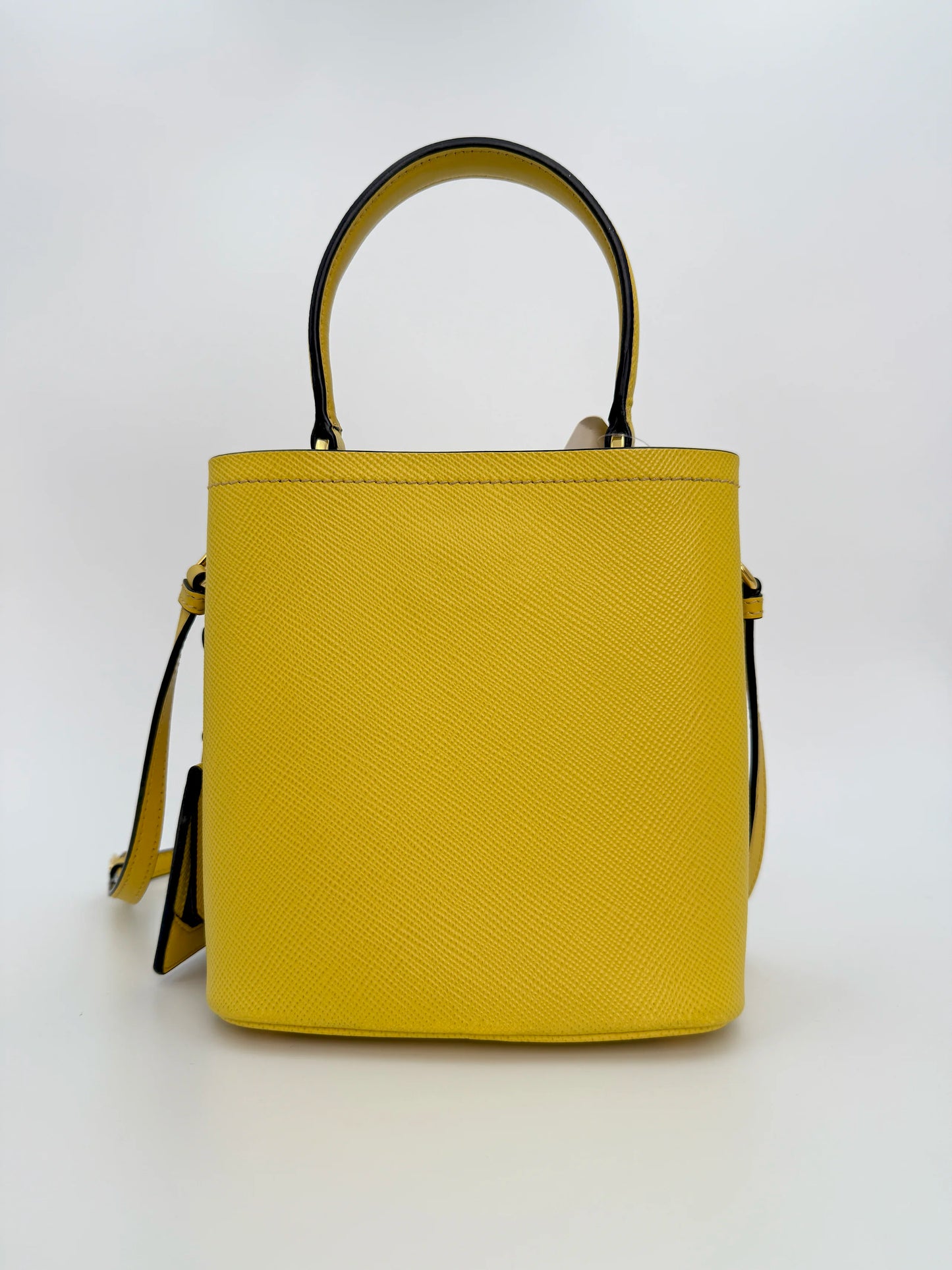 (AJ45) Prada Yellow Saffiano Cuir Calf Leather Small Panier Bucket Bag, Gold Hardware