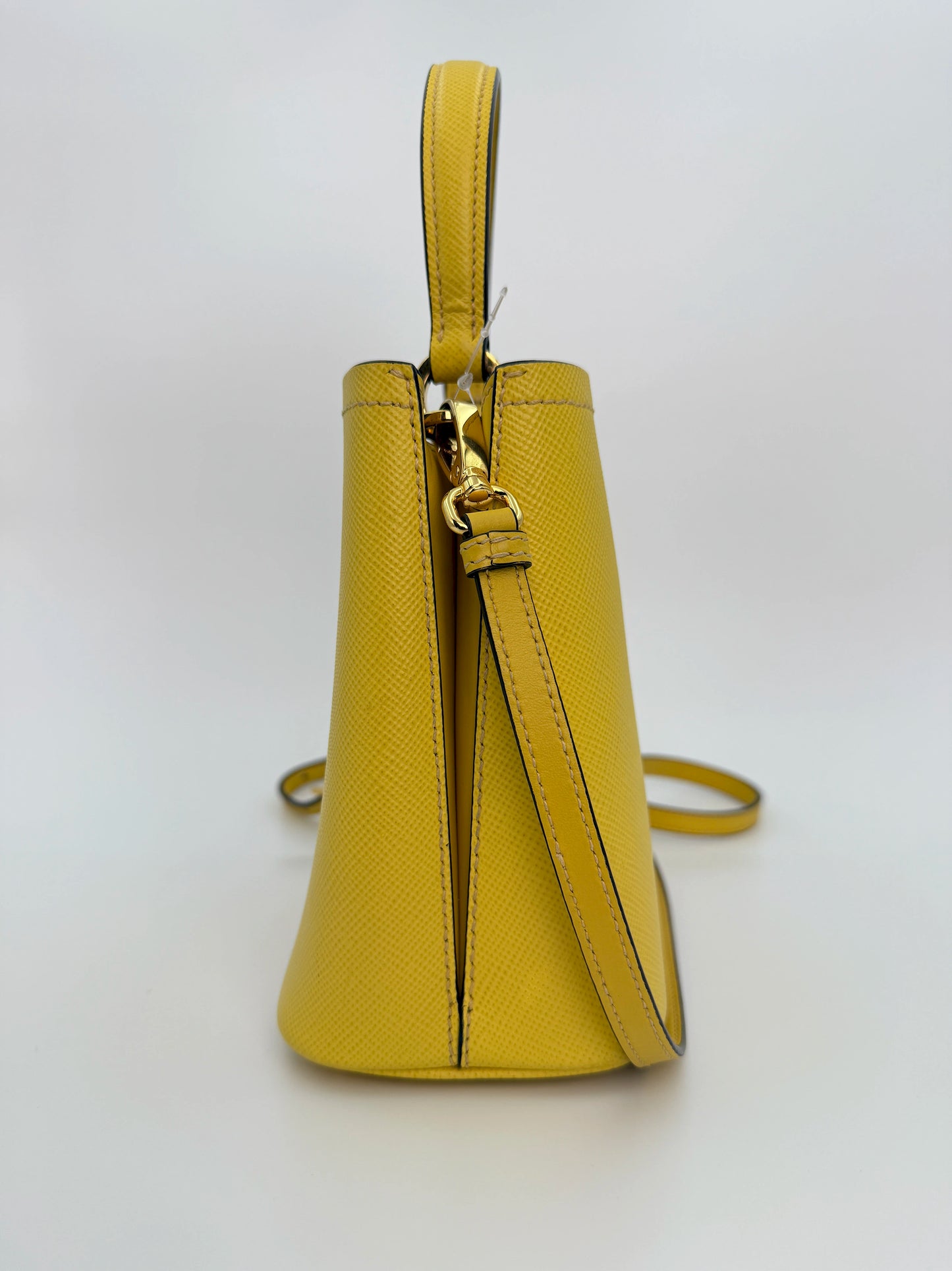 (AJ45) Prada Yellow Saffiano Cuir Calf Leather Small Panier Bucket Bag, Gold Hardware