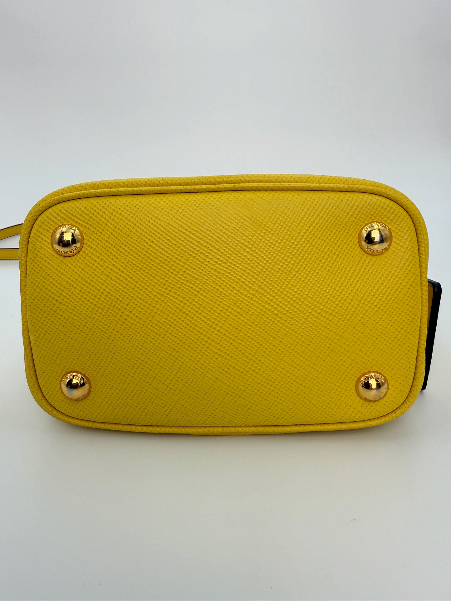 (AJ45) Prada Yellow Saffiano Cuir Calf Leather Small Panier Bucket Bag, Gold Hardware