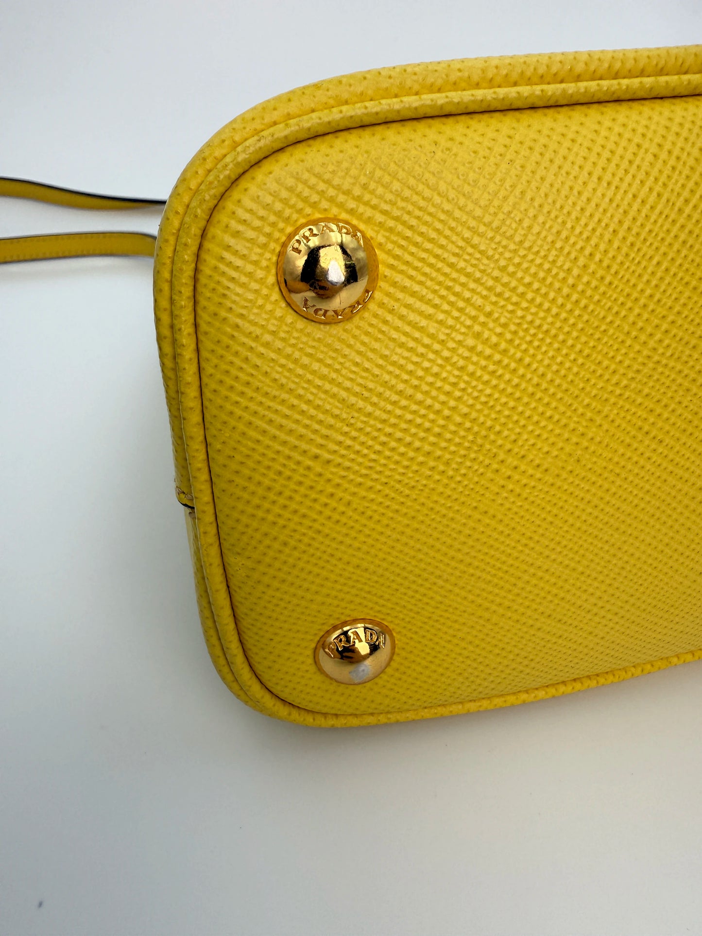 (AJ45) Prada Yellow Saffiano Cuir Calf Leather Small Panier Bucket Bag, Gold Hardware