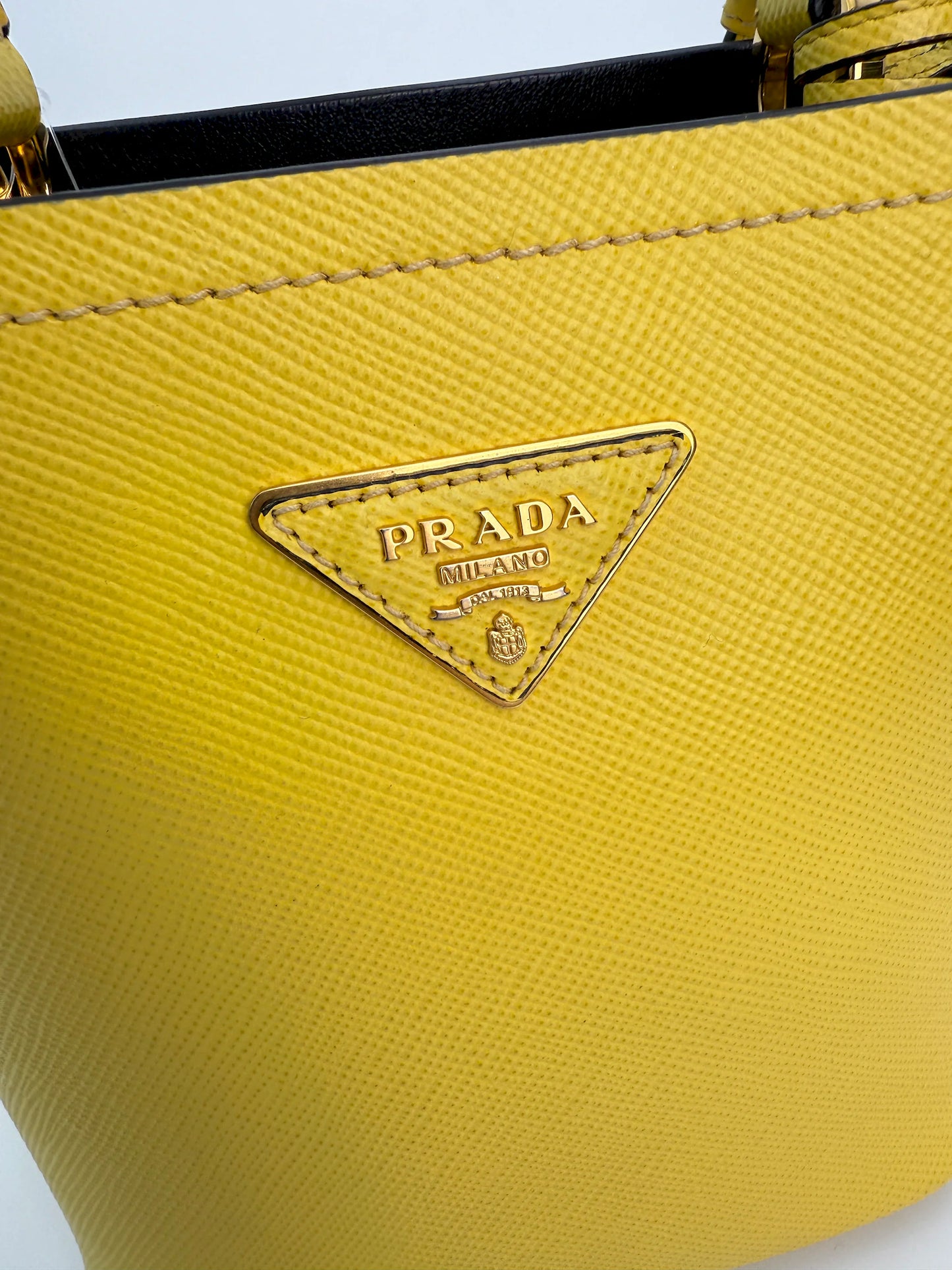 (AJ45) Prada Yellow Saffiano Cuir Calf Leather Small Panier Bucket Bag, Gold Hardware
