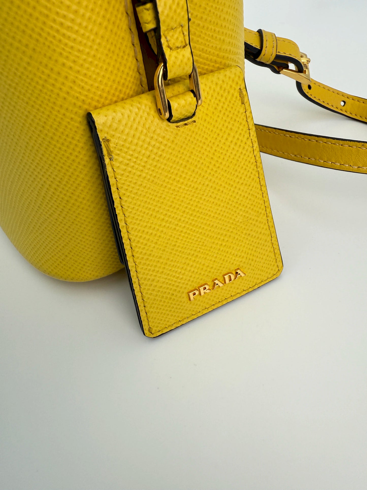 (AJ45) Prada Yellow Saffiano Cuir Calf Leather Small Panier Bucket Bag, Gold Hardware