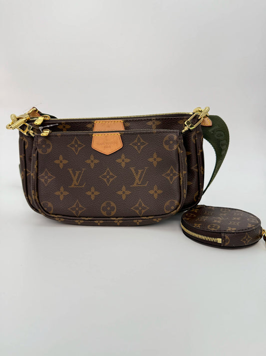 (AJ48) Louis Vuitton Monogram Multi Pochette, Gold Hardware