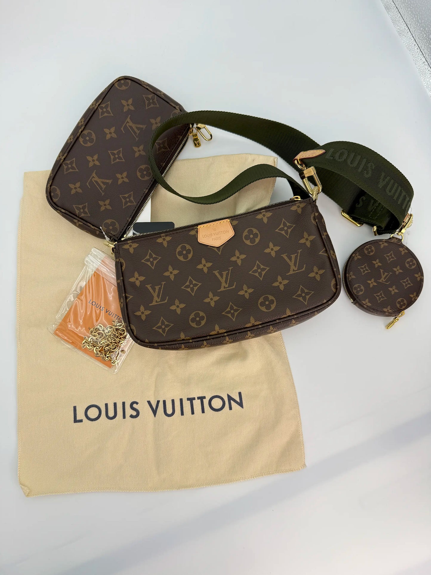 (AJ48) Louis Vuitton Monogram Multi Pochette, Gold Hardware