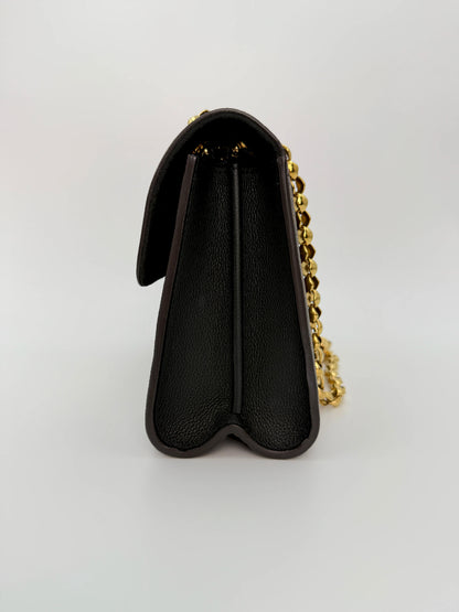 (AJ49) Louis Vuitton Black/Monogram Victoire Crossbody Bag, Gold Hardware