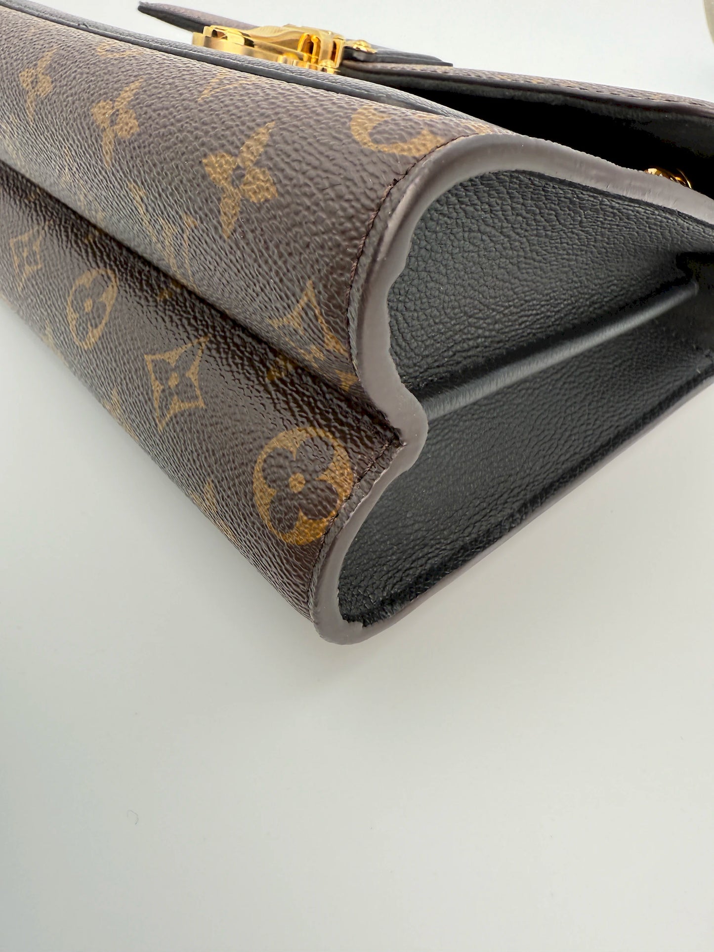 (AJ49) Louis Vuitton Black/Monogram Victoire Crossbody Bag, Gold Hardware