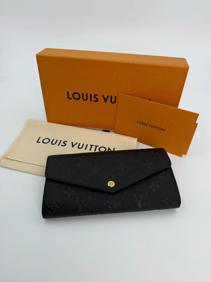 (AJ51) Louis Vuitton Black Empreinte Sarah Wallet, Gold Hardware