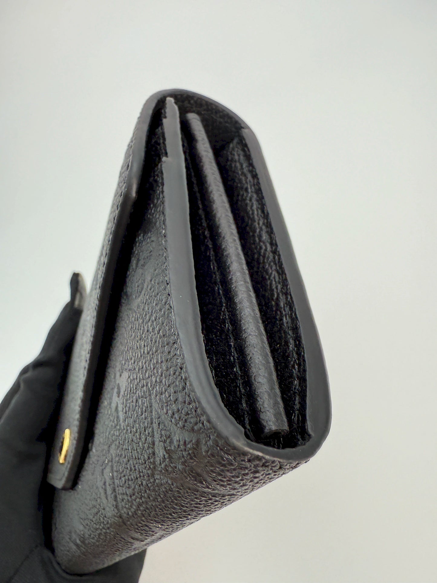 (AJ51) Louis Vuitton Black Empreinte Sarah Wallet, Gold Hardware