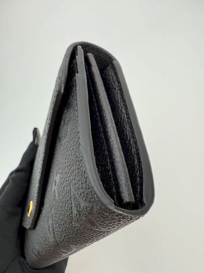 (AJ51) Louis Vuitton Black Empreinte Sarah Wallet, Gold Hardware