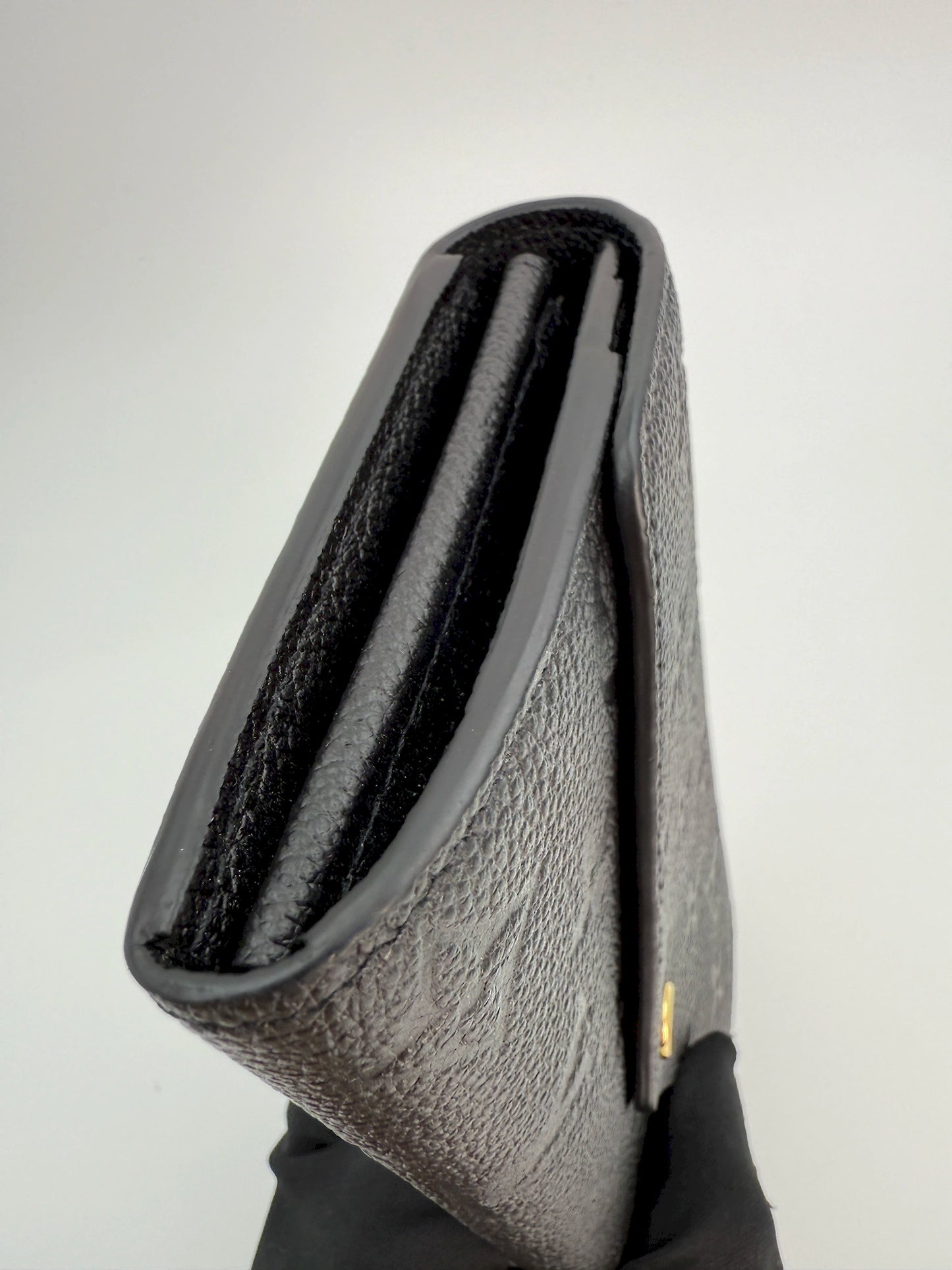 (AJ51) Louis Vuitton Black Empreinte Sarah Wallet, Gold Hardware