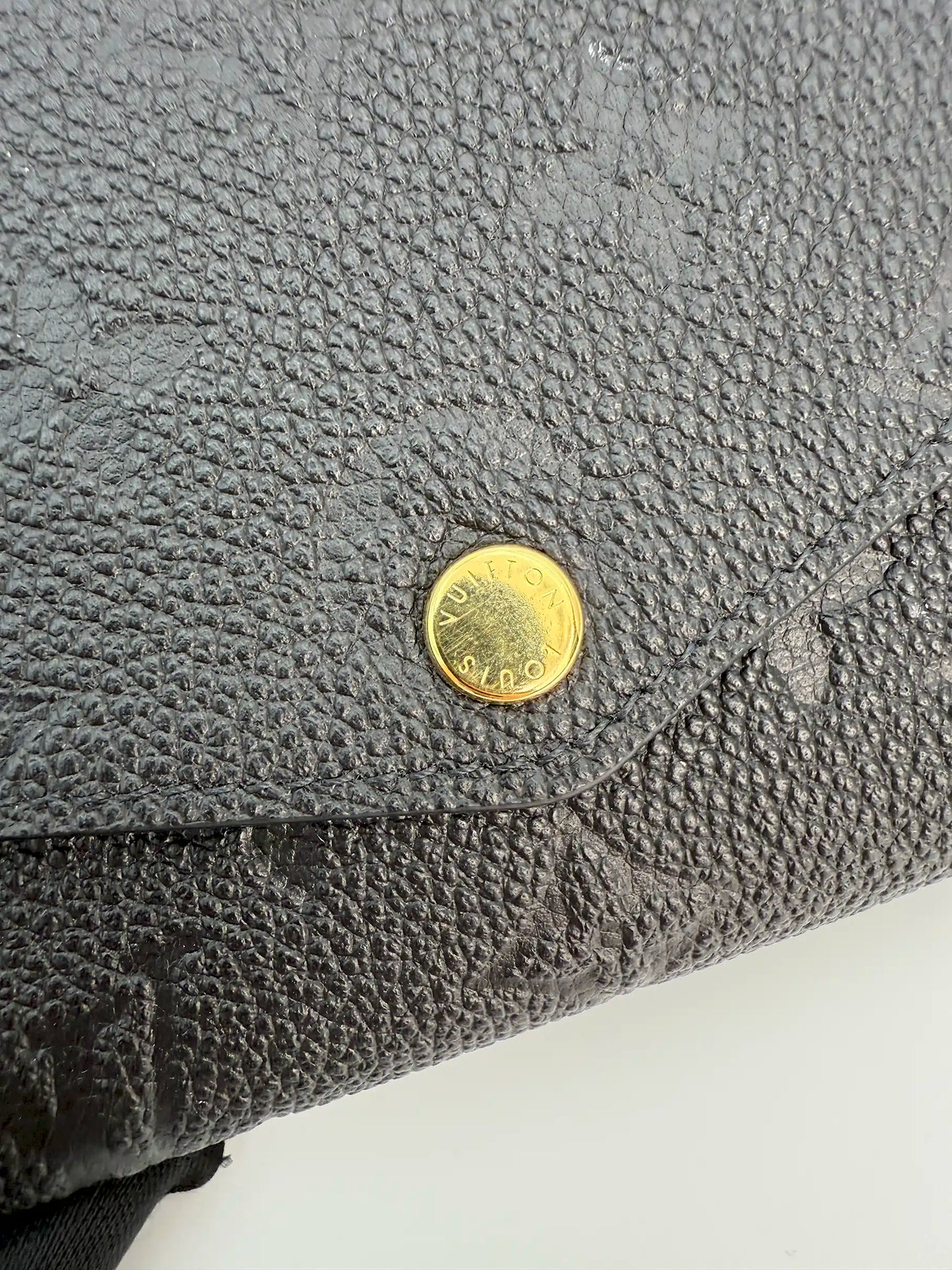 (AJ51) Louis Vuitton Black Empreinte Sarah Wallet, Gold Hardware