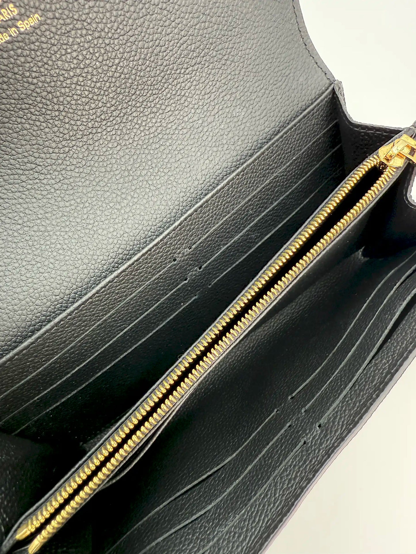 (AJ51) Louis Vuitton Black Empreinte Sarah Wallet, Gold Hardware