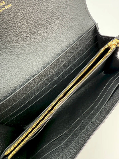 (AJ51) Louis Vuitton Black Empreinte Sarah Wallet, Gold Hardware