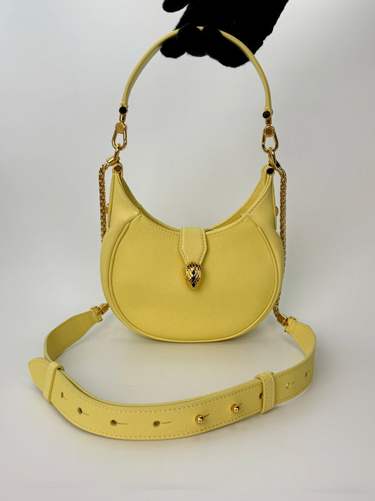 (AJ2) Bvlgari Yellow Calf Leather Small Serpenti Ellipse 2-Way Bag, Gold Hardware