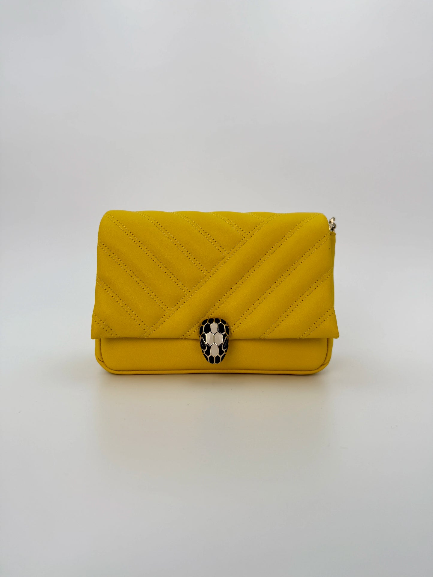 (AJ3) Bvlgari Yellow Calf Leather Serpenti Cabochon Chain Crossbody Bag, Champagne Gold Hardware