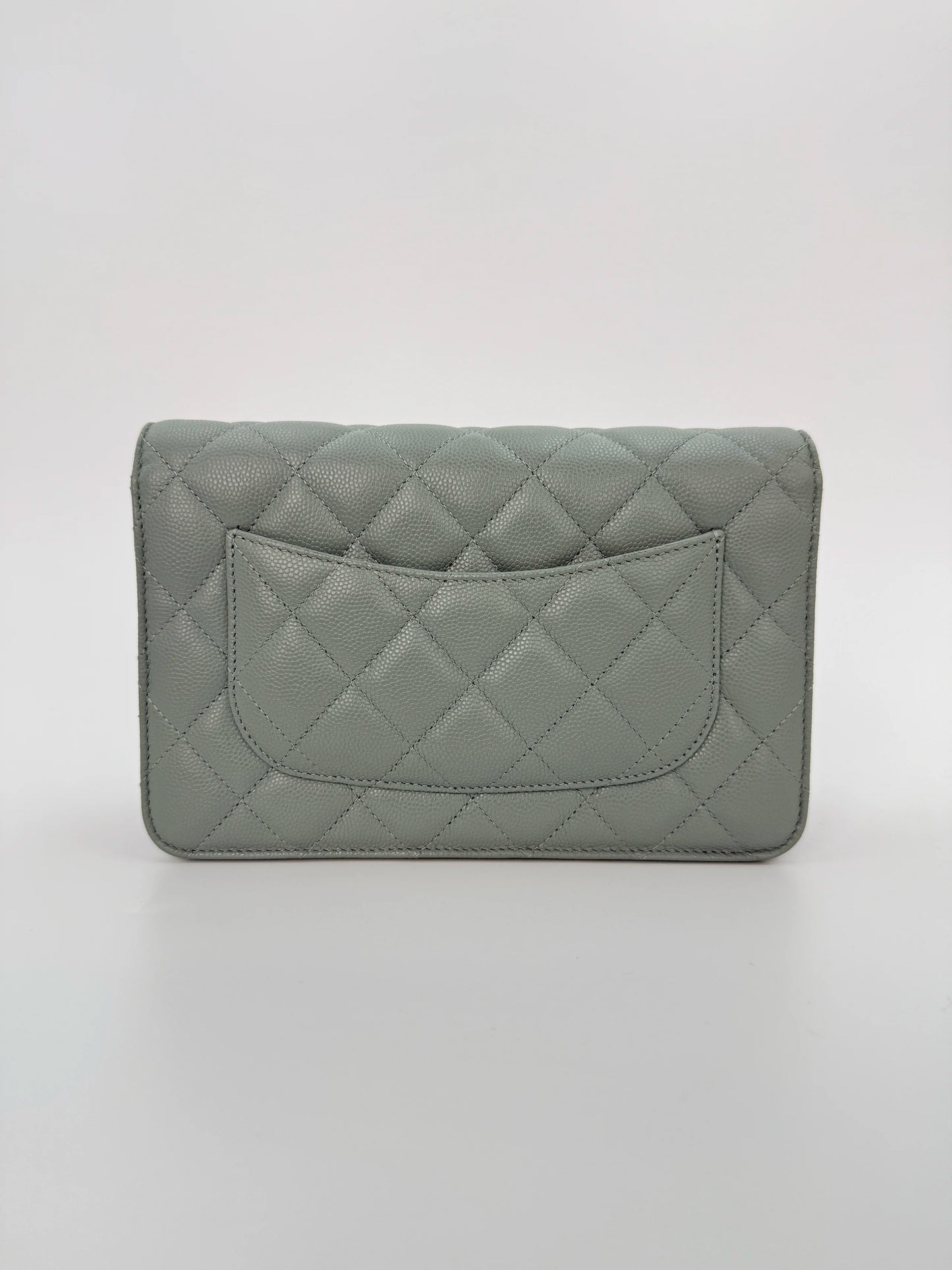 (AJ10) Chanel Grey Caviar Wallet on Chain, Champagne Gold Hardware