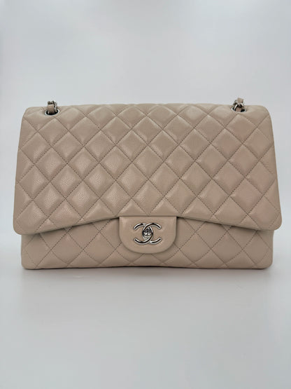 (AJ15) Chanel Grey Caviar Single Flap, Silver Hardware