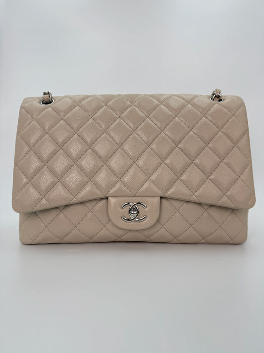 (AJ15) Chanel Grey Caviar Single Flap, Silver Hardware