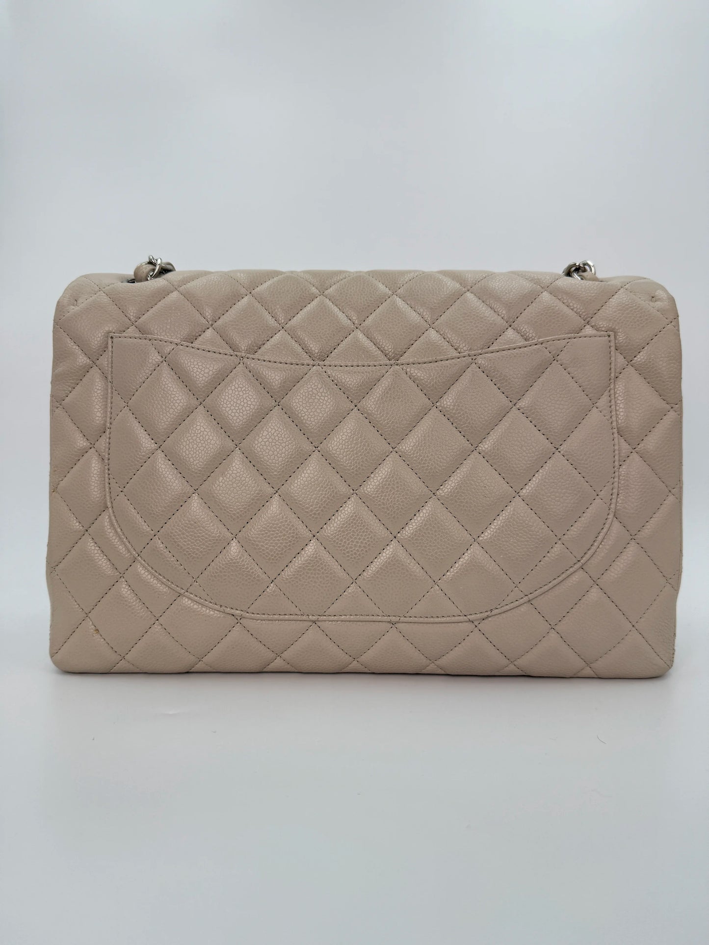 (AJ15) Chanel Grey Caviar Single Flap, Silver Hardware