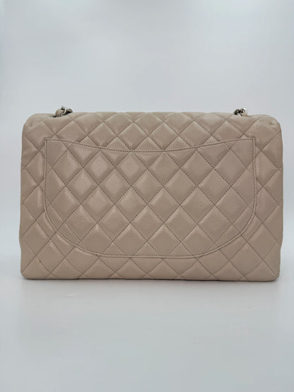 (AJ15) Chanel Grey Caviar Single Flap, Silver Hardware