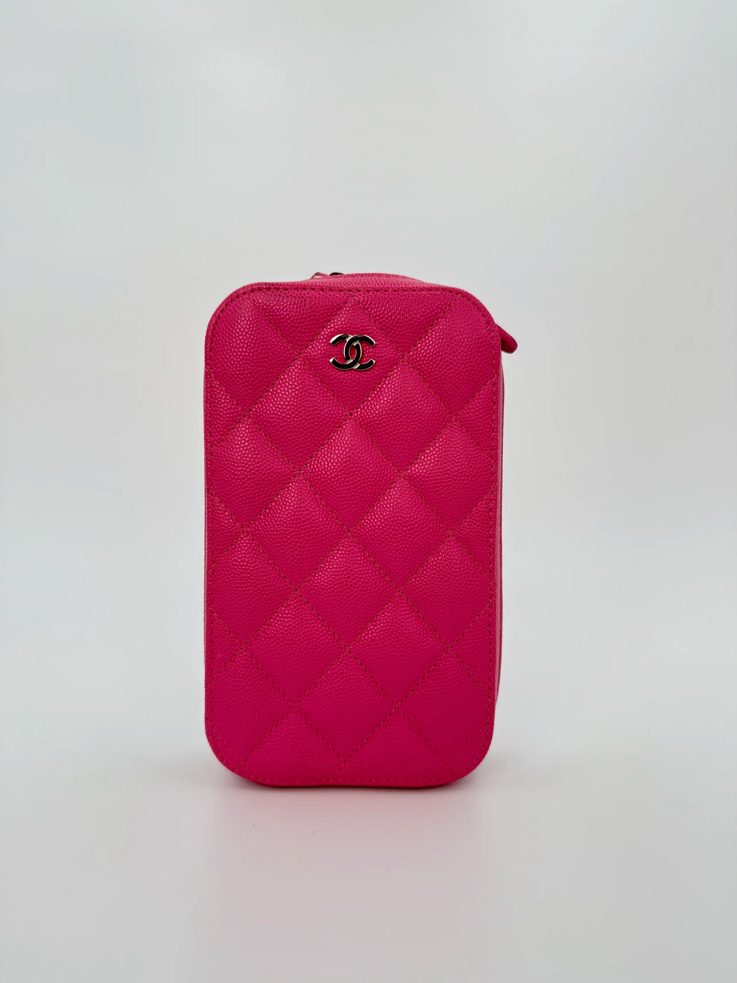(AJ22) Chanel Pink Caviar Phone Pouch, Champagne Gold Hardware