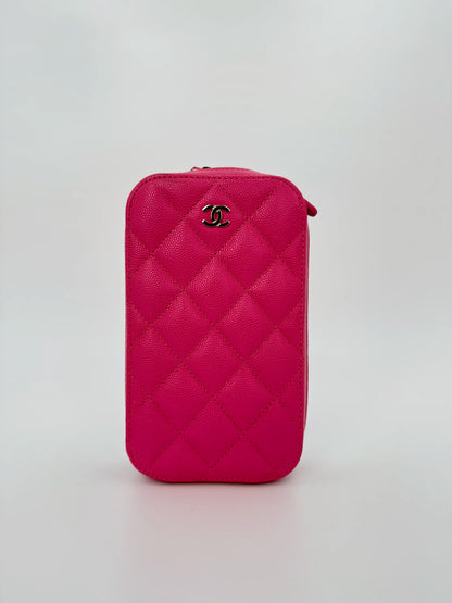 (AJ22) Chanel Pink Caviar Phone Pouch, Champagne Gold Hardware