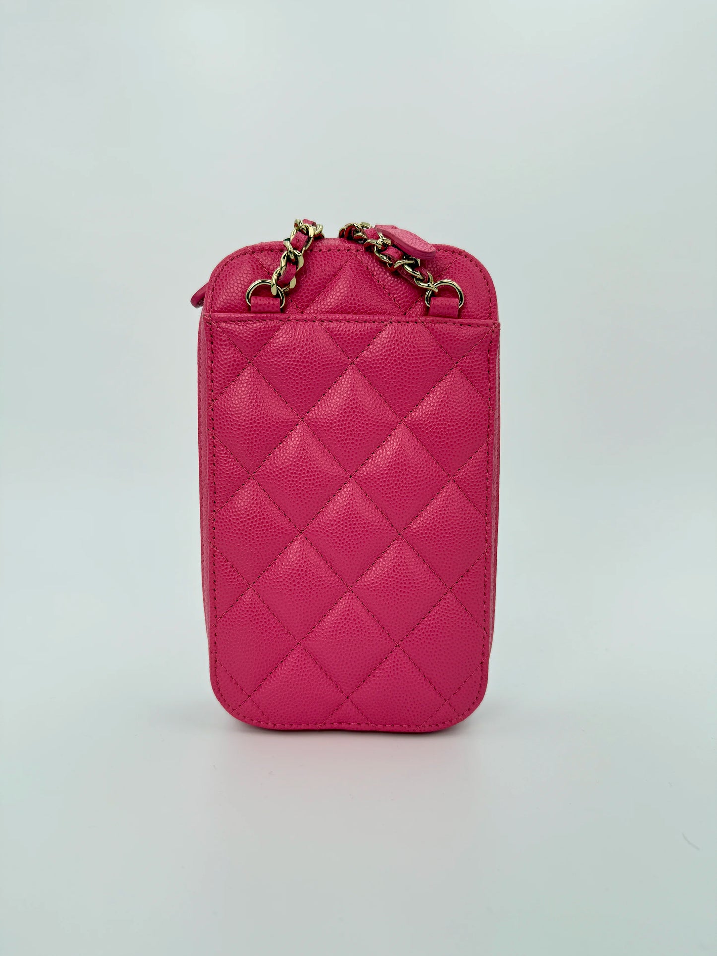 (AJ22) Chanel Pink Caviar Phone Pouch, Champagne Gold Hardware