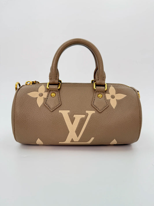 (AJ28) Louis Vuitton Beige Monogram Empreinte Papillon BB Crossbody Bag, Gold Hardware
