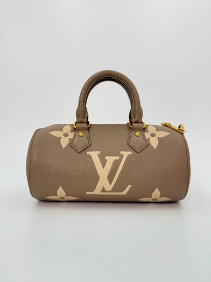(AJ28) Louis Vuitton Beige Monogram Empreinte Papillon BB Crossbody Bag, Gold Hardware