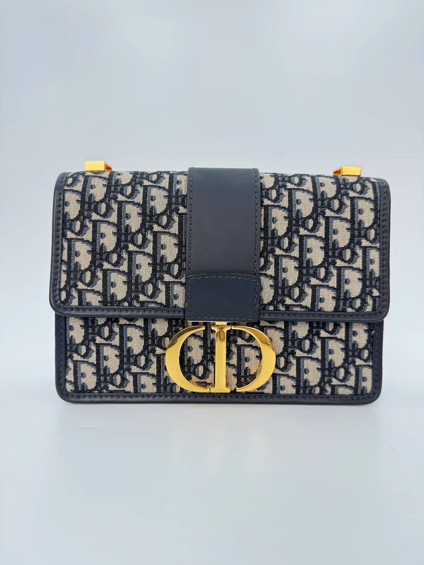 (AJ33) Dior 30 Montaigne Navy Oblique Sling Bag, Gold Hardware