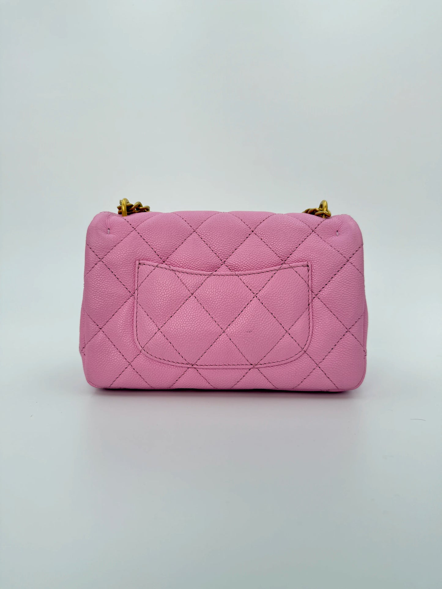 (AJ39) Chanel 23P Pink Caviar Sweetheart Crush Square Flap Bag, Antique Gold Hardware