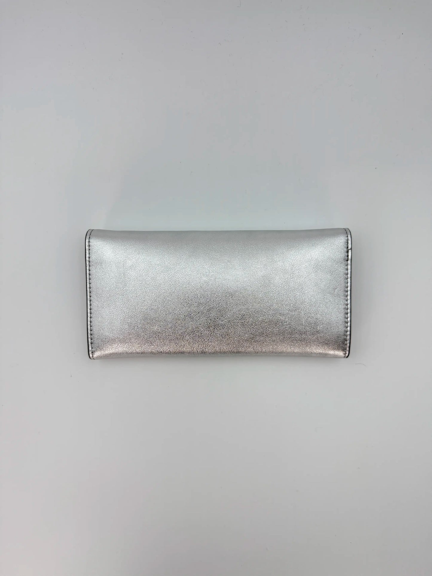 (AJ41) Fendi Silver Calf Leather Wallet on Chain, Silver Hardware