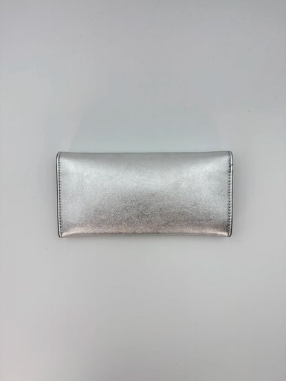 (AJ41) Fendi Silver Calf Leather Wallet on Chain, Silver Hardware