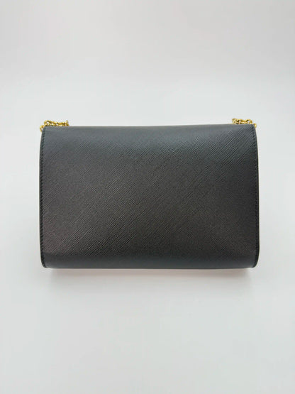 (AJ42) Ferragamo Black Calf Leather Vara Bow Mini Bag, Gold Hardware