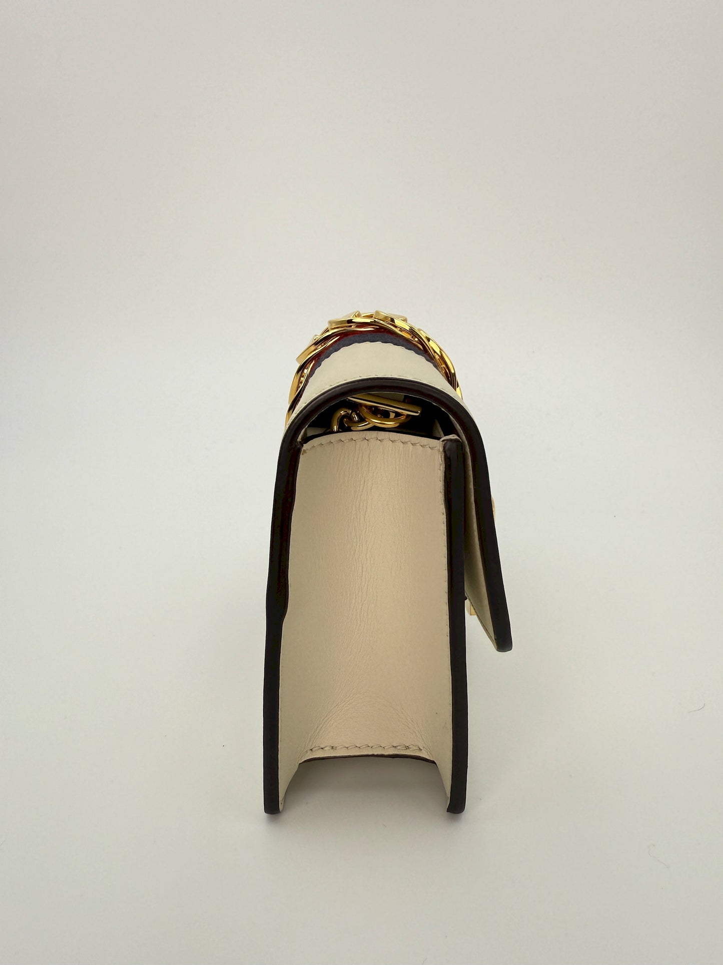 (AJ44) Gucci Ivory Calf Leather Super Mini Sylvie Chain Shoulder Bag, Gold Hardware