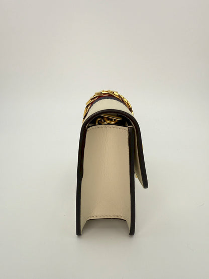 (AJ44) Gucci Ivory Calf Leather Super Mini Sylvie Chain Shoulder Bag, Gold Hardware