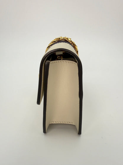 (AJ44) Gucci Ivory Calf Leather Super Mini Sylvie Chain Shoulder Bag, Gold Hardware