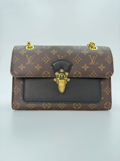 (AJ49) Louis Vuitton Black/Monogram Victoire Crossbody Bag, Gold Hardware