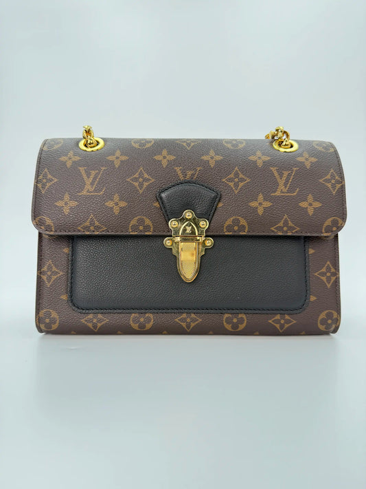 (AJ49) Louis Vuitton Black/Monogram Victoire Crossbody Bag, Gold Hardware