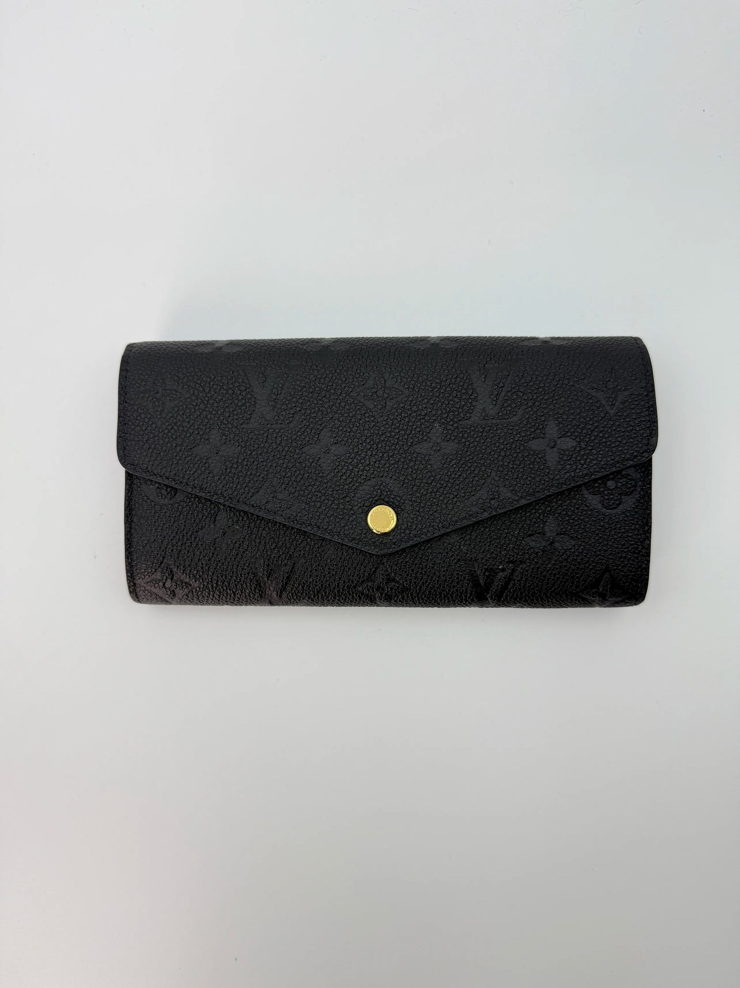 (AJ51) Louis Vuitton Black Empreinte Sarah Wallet, Gold Hardware