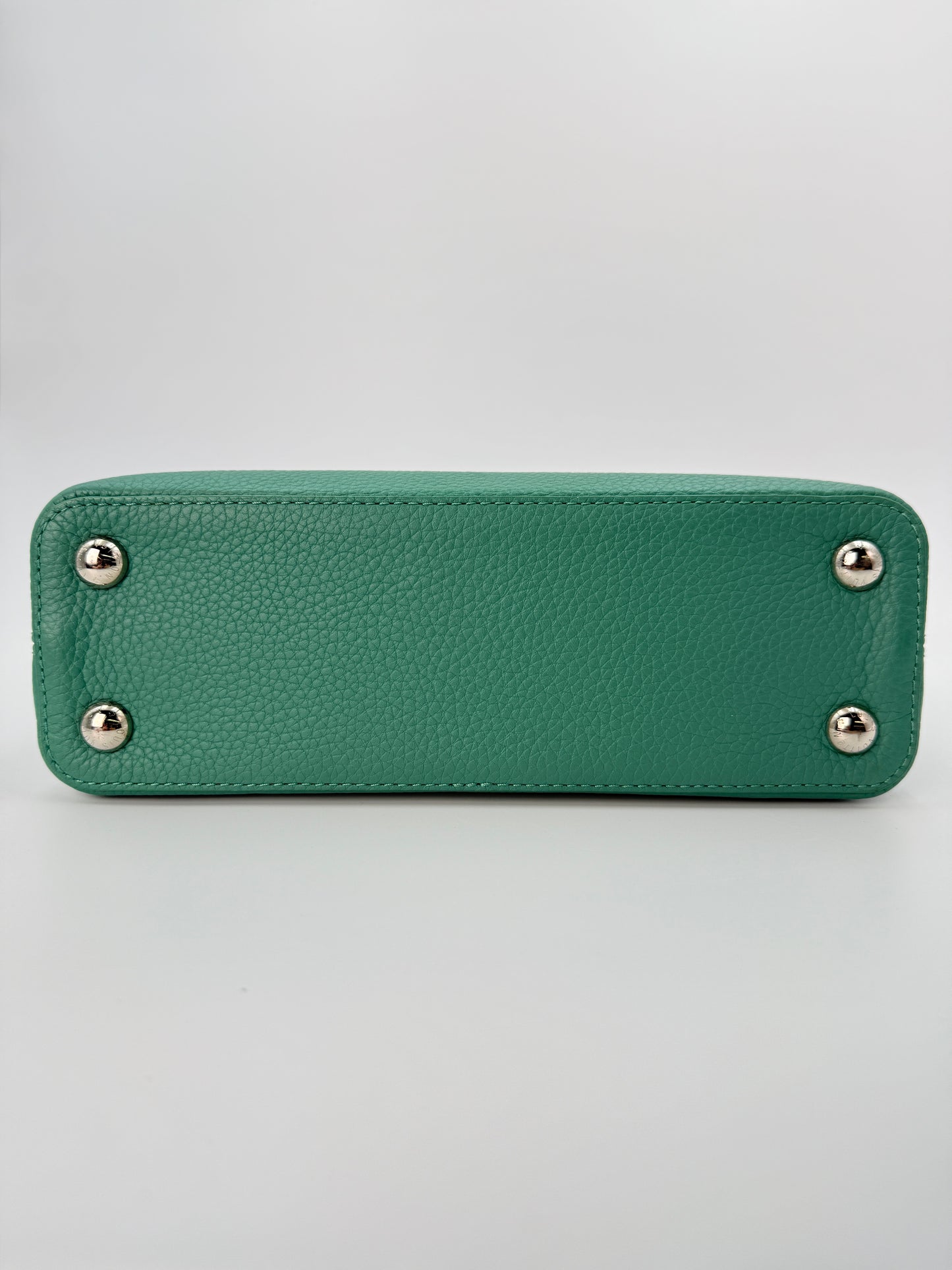 (AJ52) Louis Vuitton Green/Blue Calf Leather Taurillon Medium Capucines, Silver Hardware