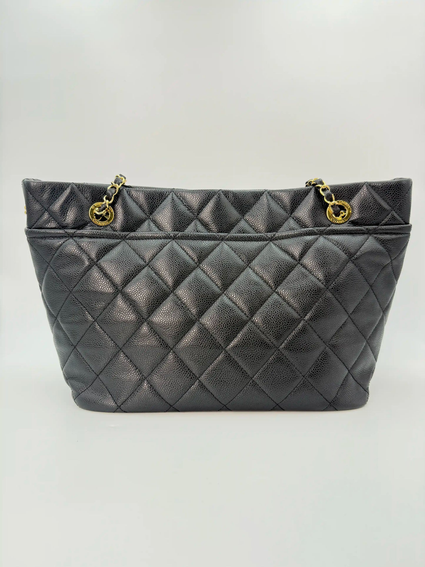 (AJ55) Chanel Black Caviar Timeless Tote, Gold Hardware