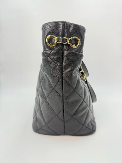 (AJ55) Chanel Black Caviar Timeless Tote, Gold Hardware