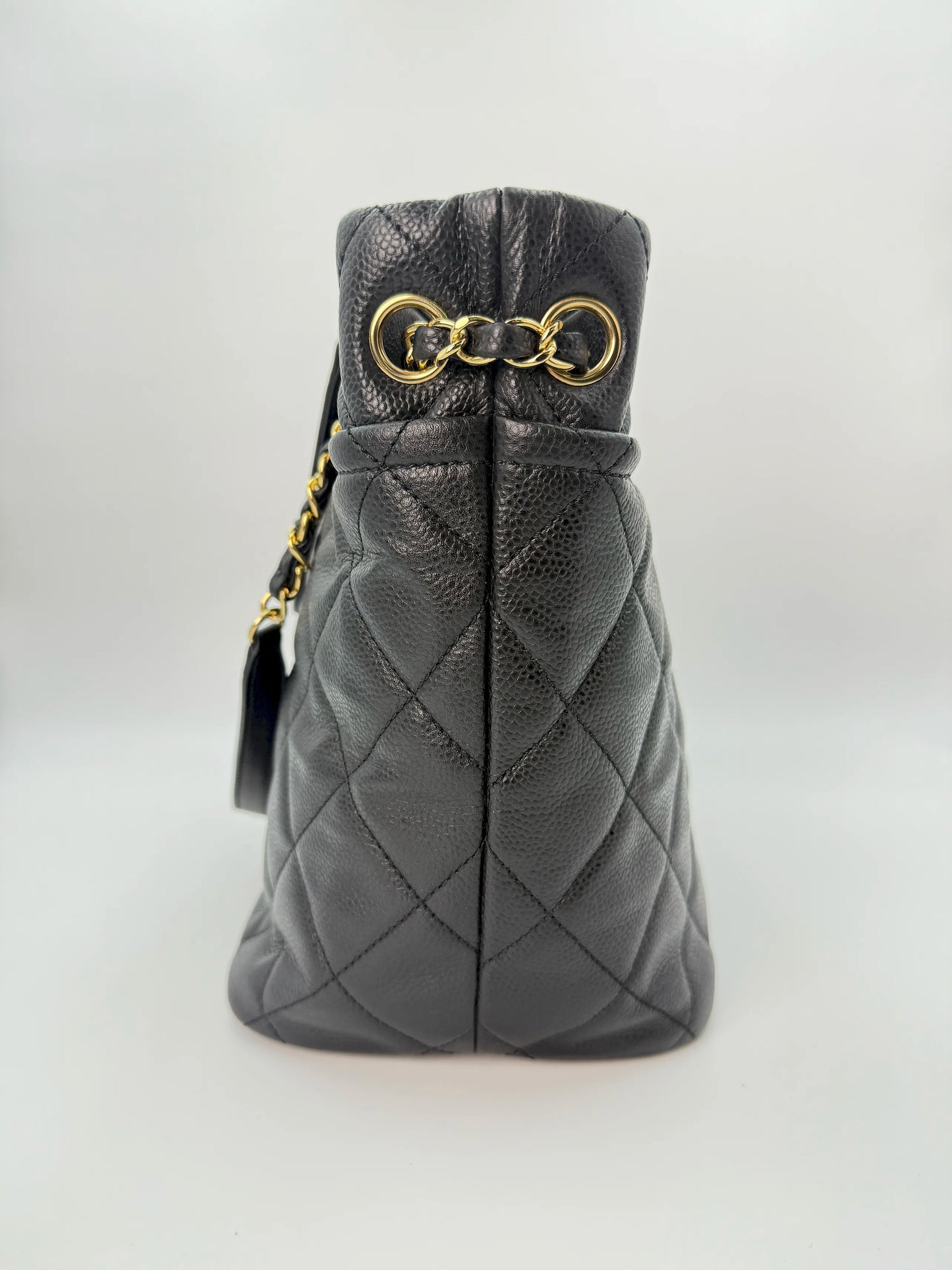 (AJ55) Chanel Black Caviar Timeless Tote, Gold Hardware