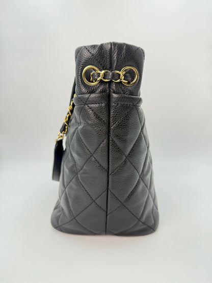 (AJ55) Chanel Black Caviar Timeless Tote, Gold Hardware