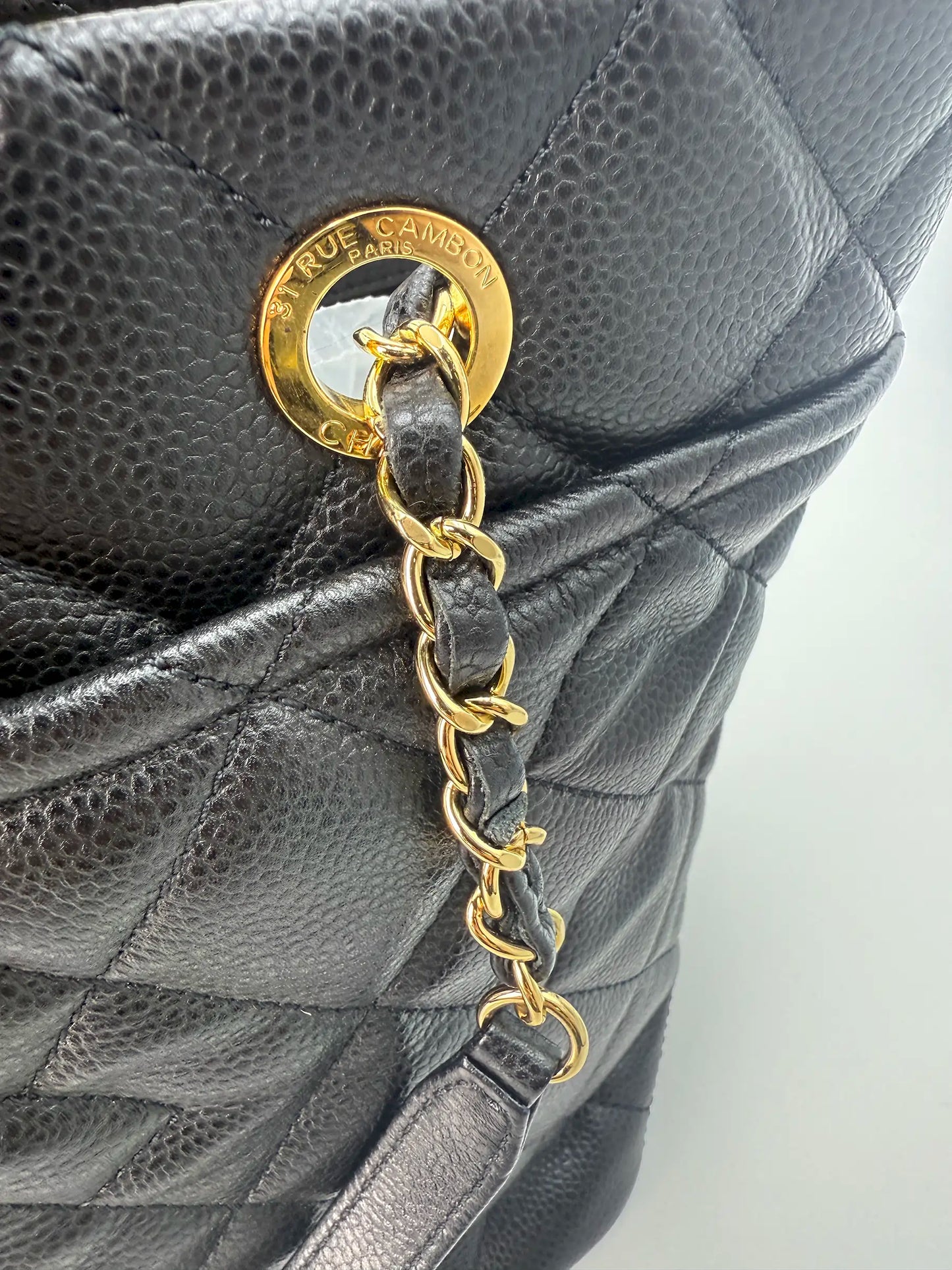 (AJ55) Chanel Black Caviar Timeless Tote, Gold Hardware