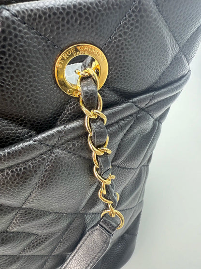 (AJ55) Chanel Black Caviar Timeless Tote, Gold Hardware