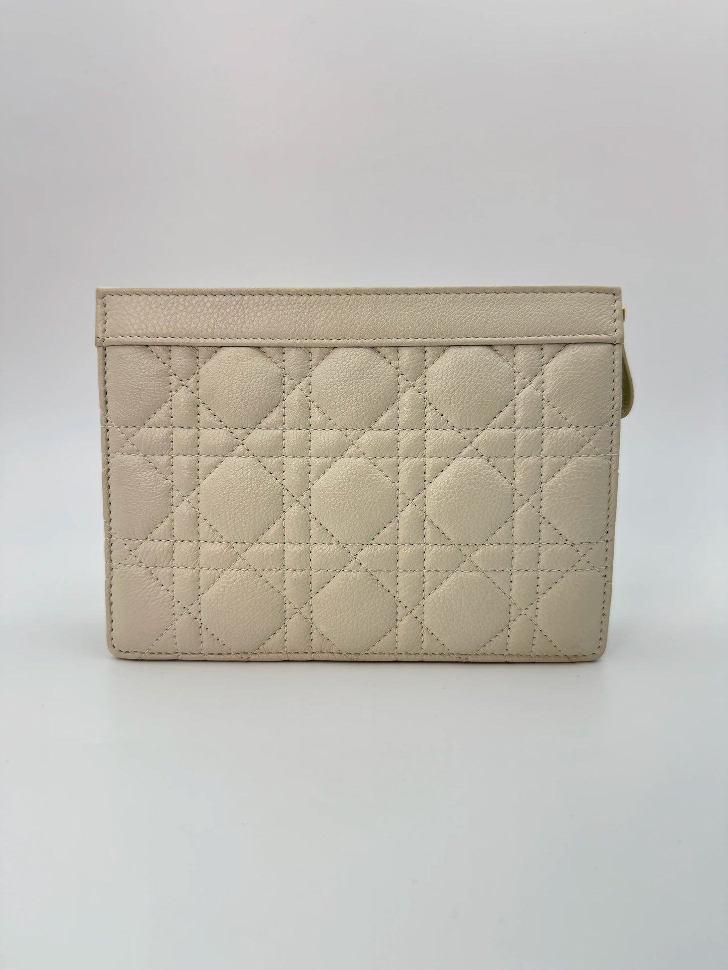 (AJ58) Christian Dior Ivory Calf Leather Caro Pouch Crossbody, Gold Hardware